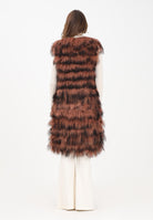 MEHRAN Vera pelliccia lunga da donna con effetto a righe sfumate nei toni del marrone e del nero 25150BRWBLK BRWBLK MEHRAN 