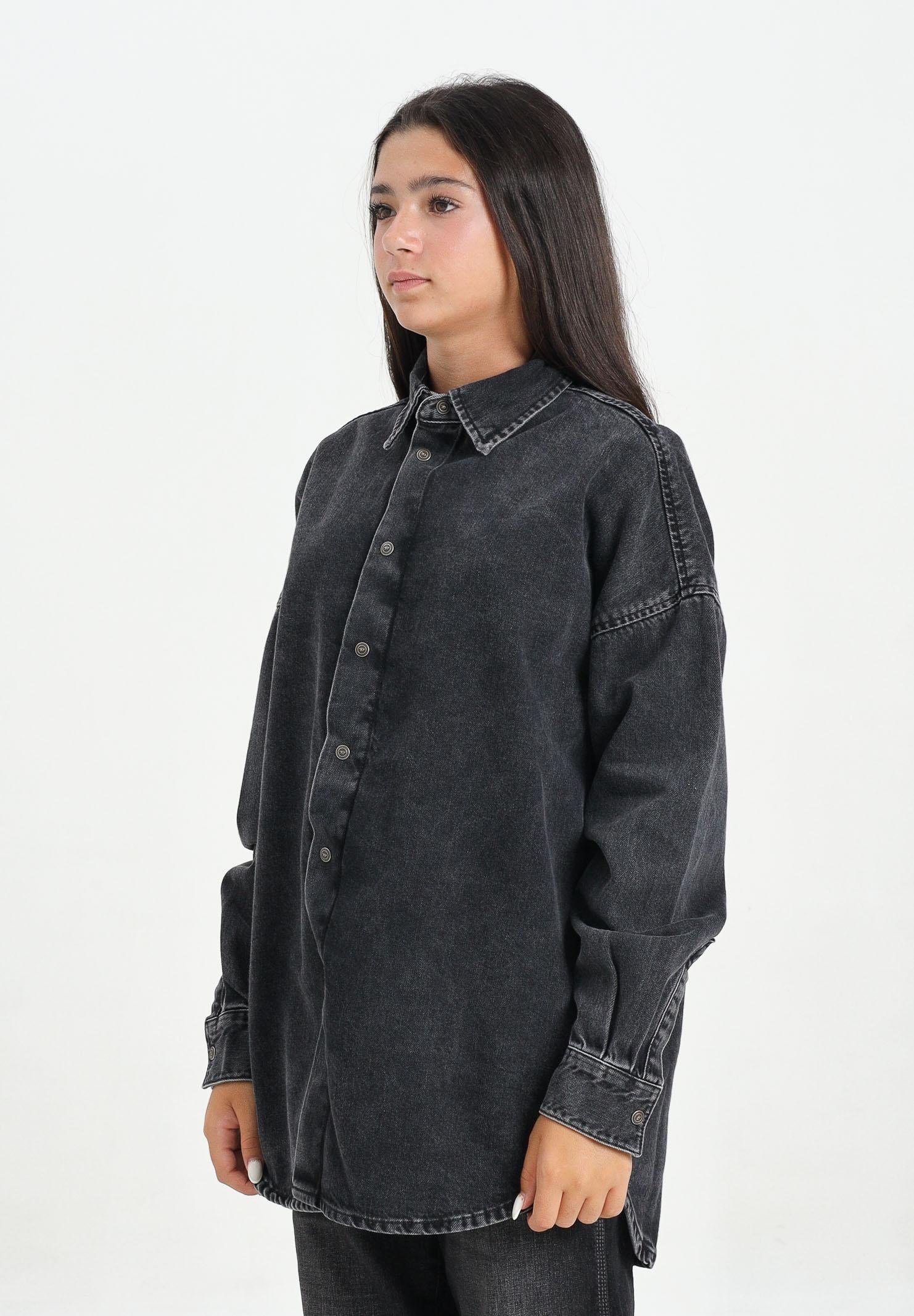 DIESEL Camicia a manica lunga in denim nero per donna, ragazzi e bambini con maxi logo Oval D J02307KXBPT K02 DIESEL 