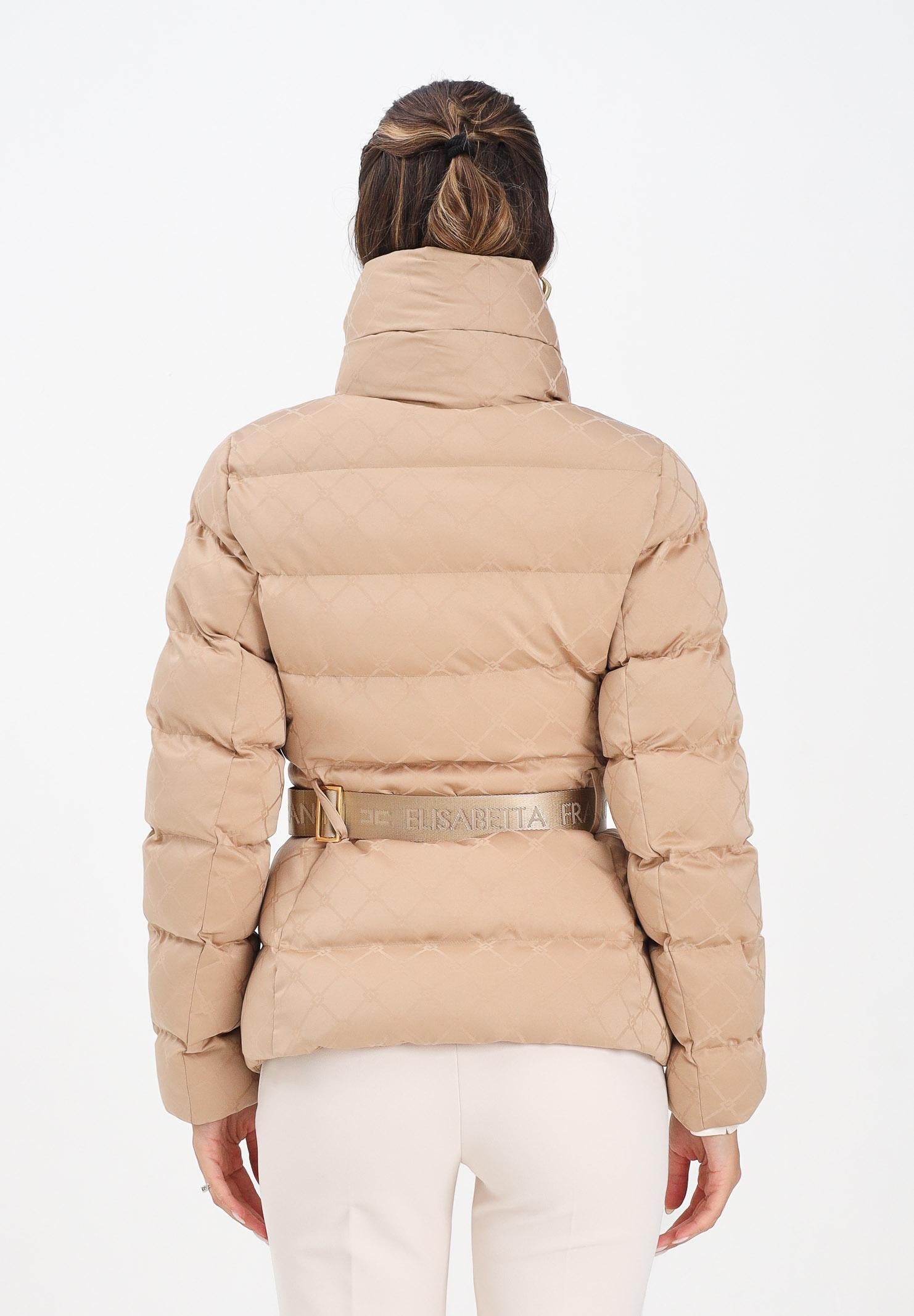 ELISABETTA FRANCHI Piumino beige da donna in tessuto vela jacquard con cintura PI83D56E2 EA2 ELISABETTA FRANCHI 