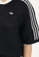 ADIDAS ORIGINALS Polo a manica corta KNITTED CROCHET nera da donna KC6491 . ADIDAS ORIGINALS 