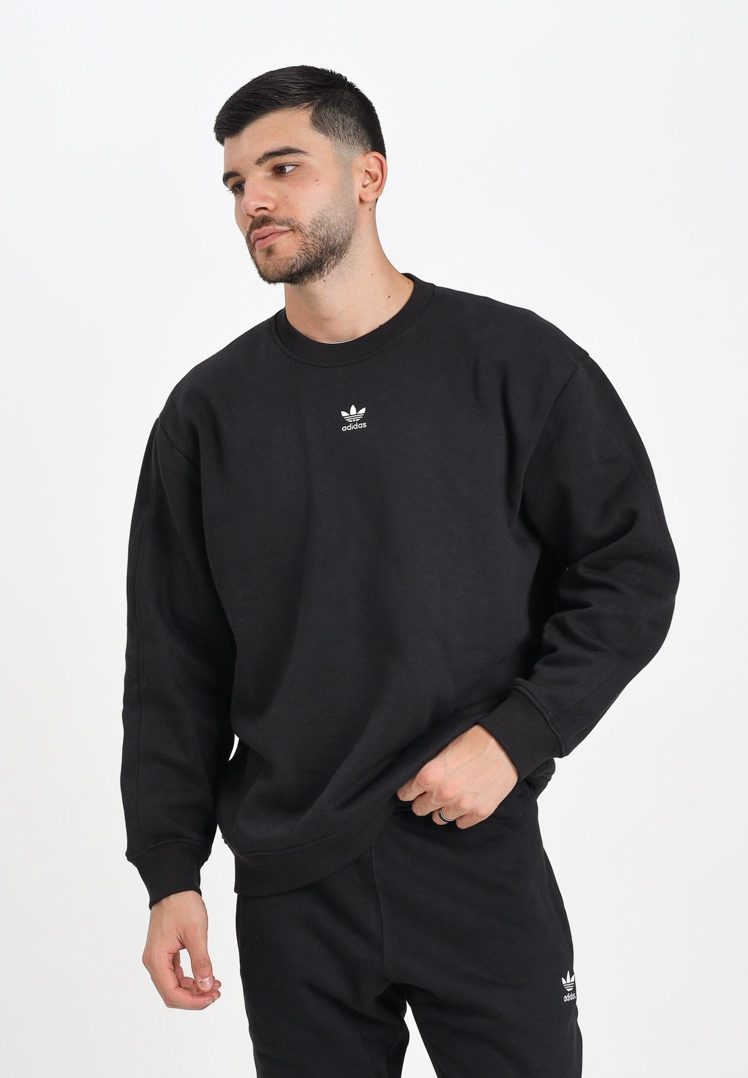 ADIDAS ORIGINALS Felpa girocollo Essentials Fleece Long Oversized Crew nera da uomo IY1834  ADIDAS ORIGINALS 