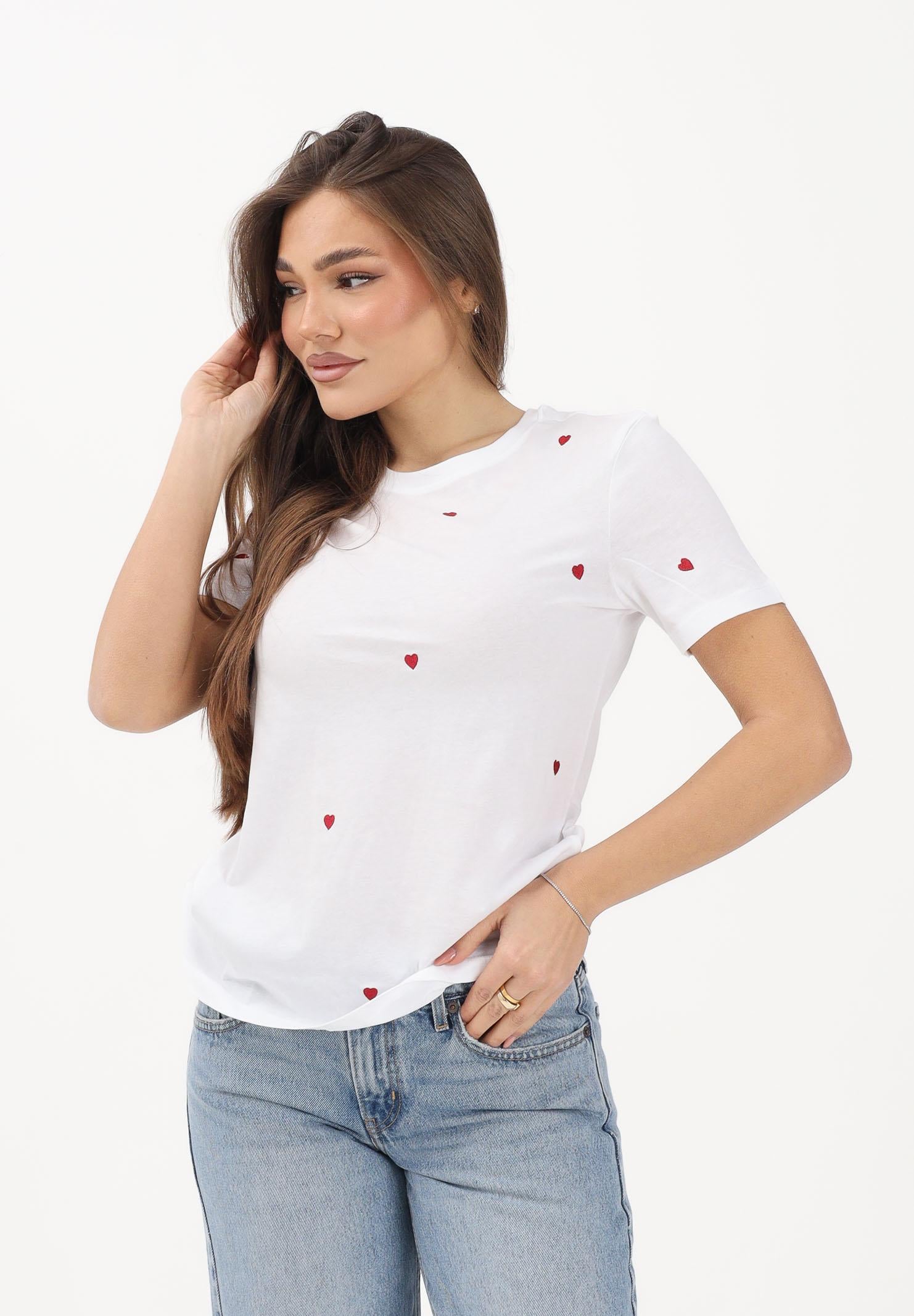 ONLY T-shirt a manica corta bianca da donna con ricamo cuori 15288473 BRWIHE ONLY 