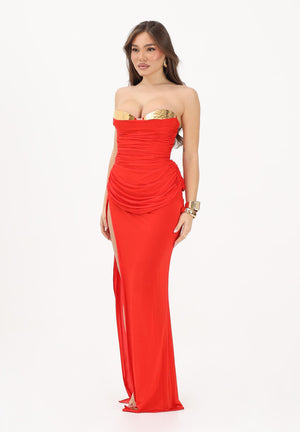 ELISABETTA FRANCHI Abito lungo rosso da donna con coppe in metallo ABR3562E2 FG2 ELISABETTA FRANCHI 