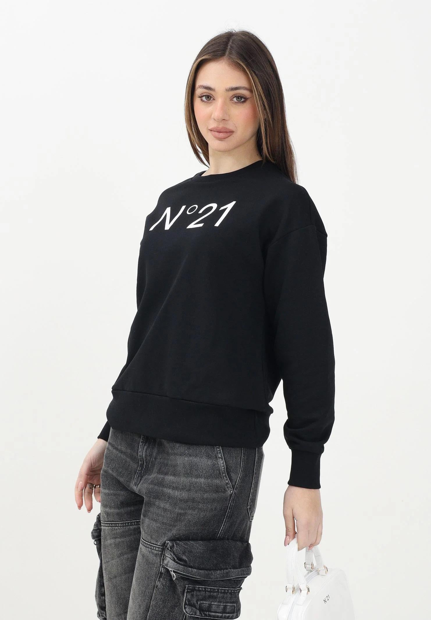 N21 Felpa girocollo nera per donna, ragazzi e bambini con il logo "N°21" stampato N21A23N0154 0NC16 N21 