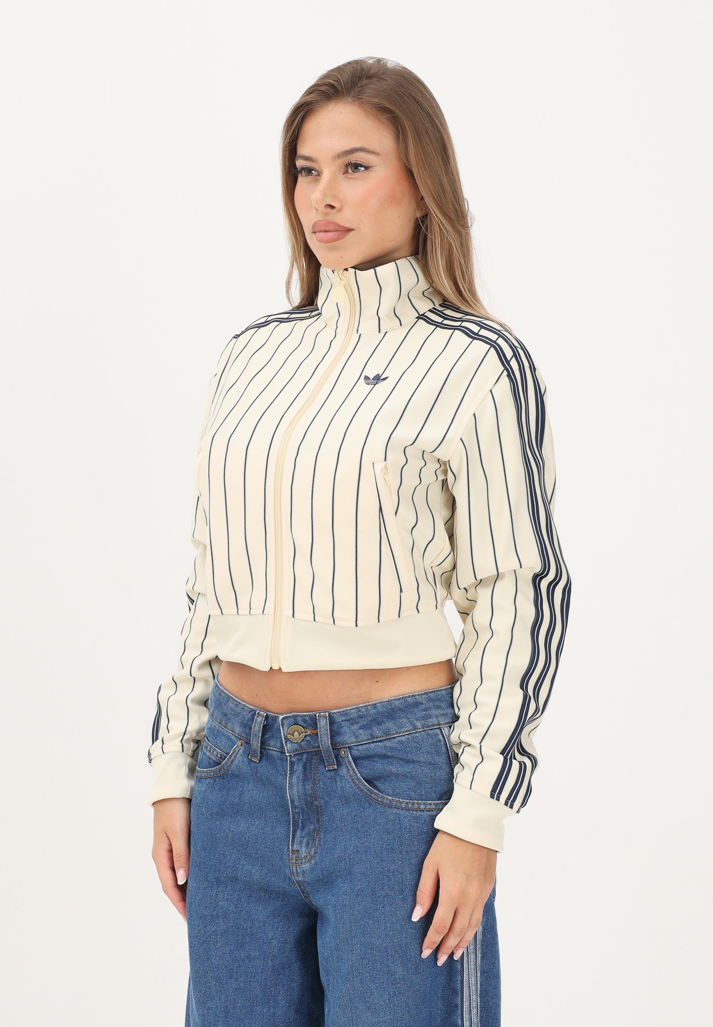 ADIDAS ORIGINALS felpa con zip Reversible Firebird Track Top Warm Vanilla / Night Indigo beige e blu donna. KR7031 . ADIDAS ORIGINALS 
