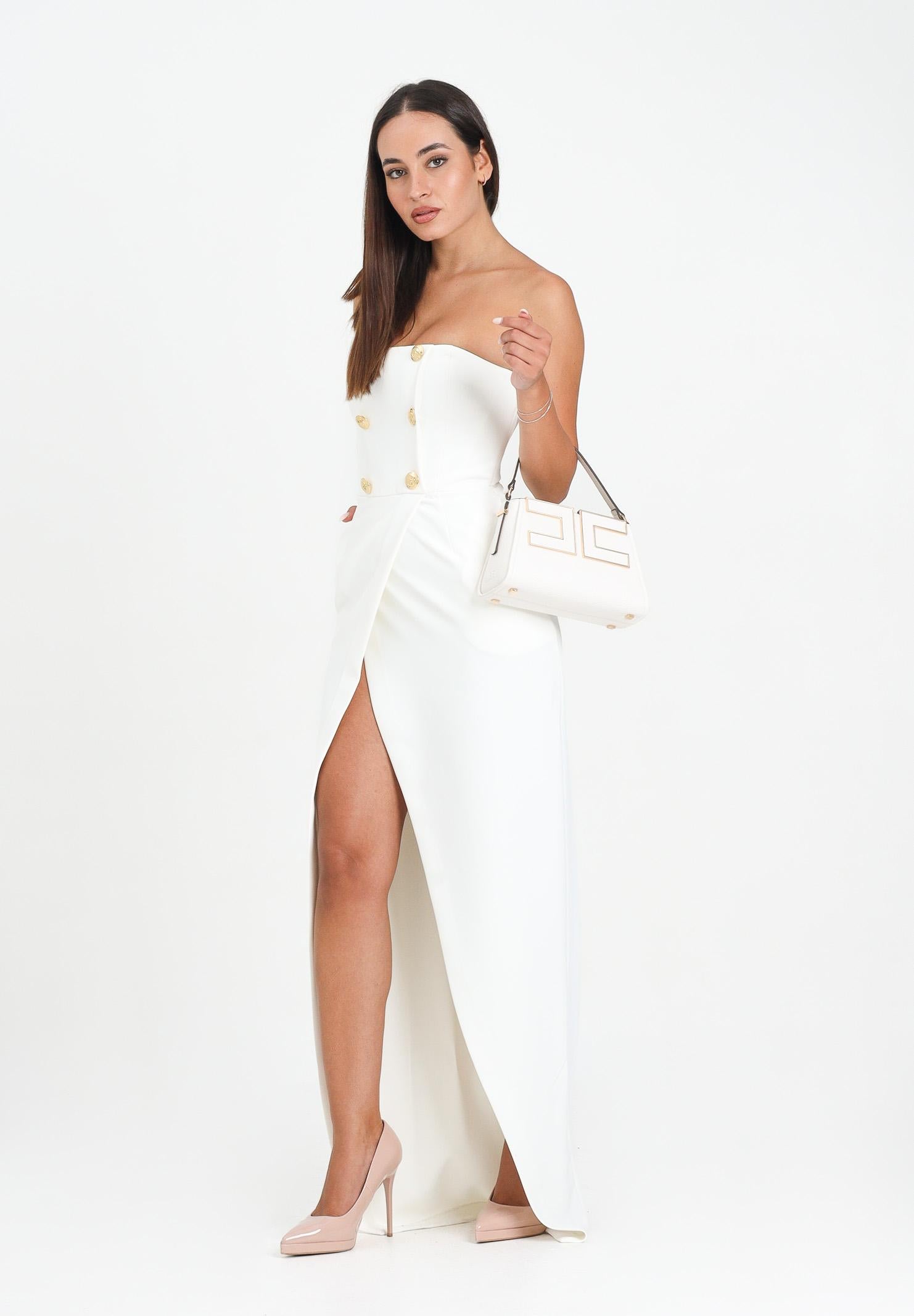 ELISABETTA FRANCHI Abito lungo avorio da donna in crêpe leggero con bottoni ABR0456E2 360 ELISABETTA FRANCHI 