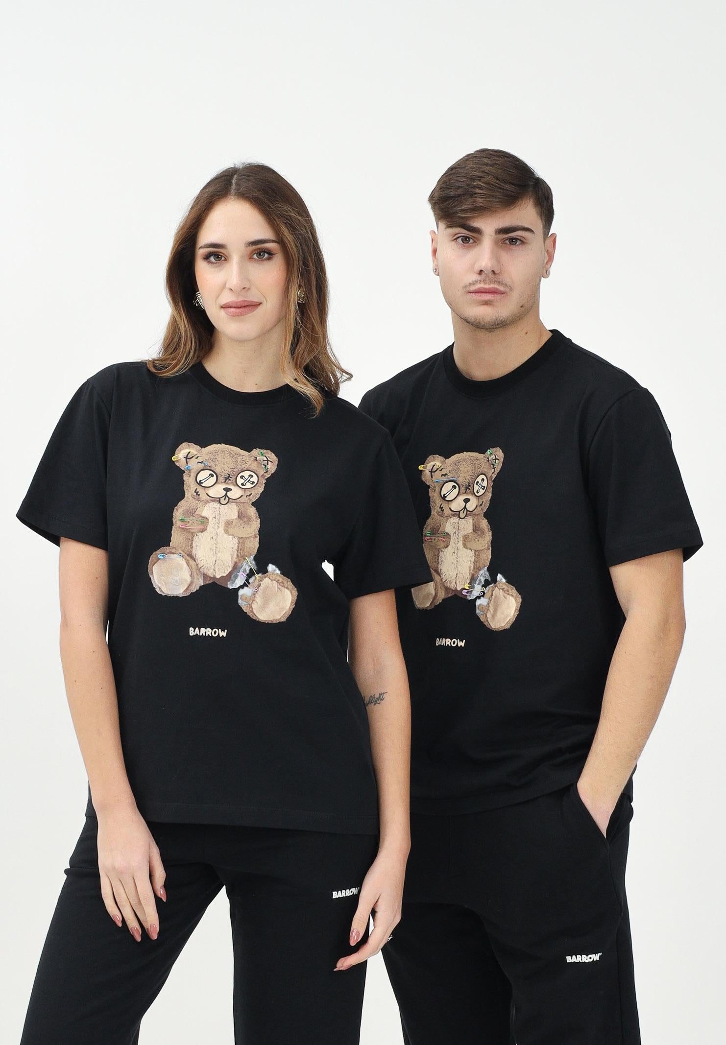 BARROW T-shirt a manica corta nera per uomo e donna con stampa orsacchiotto S5BWUATH154 110 BARROW 