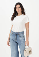 PINKO T-shirt a manica corta bianca da donna con ricamo logo 101752A339 Z05 PINKO 