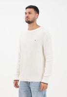 TOMMY HILFIGER Maglioncino girocollo panna da uomo con logo MW0MW41516Z00  TOMMY HILFIGER 