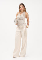 PATRIZIA PEPE Top beige da donna con frange 8F0113J406 W409 PATRIZIA PEPE 
