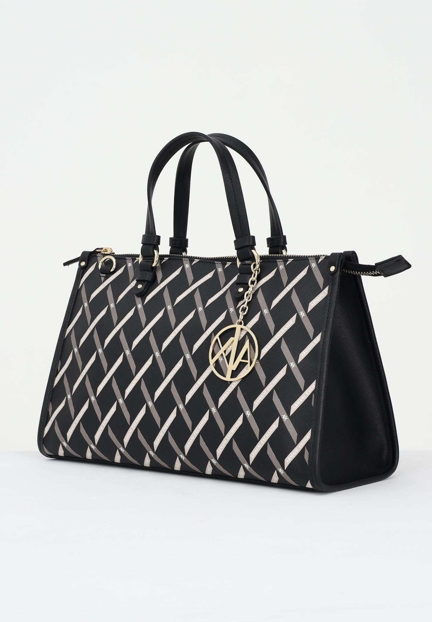 ARMANI EXCHANGE Borsa a mano nera da donna con motivo geometrico e charm con logo XW000400AF17155 MC043 ARMANI EXCHANGE 