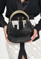 ELISABETTA FRANCHI Borsa a mano nera da donna con stampa cocco BS29A56E2 110 ELISABETTA FRANCHI 