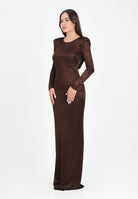 ELISABETTA FRANCHI Abito lungo marrone da donna in jersey di viscosa lucida ABR1056E2 EA3 ELISABETTA FRANCHI 