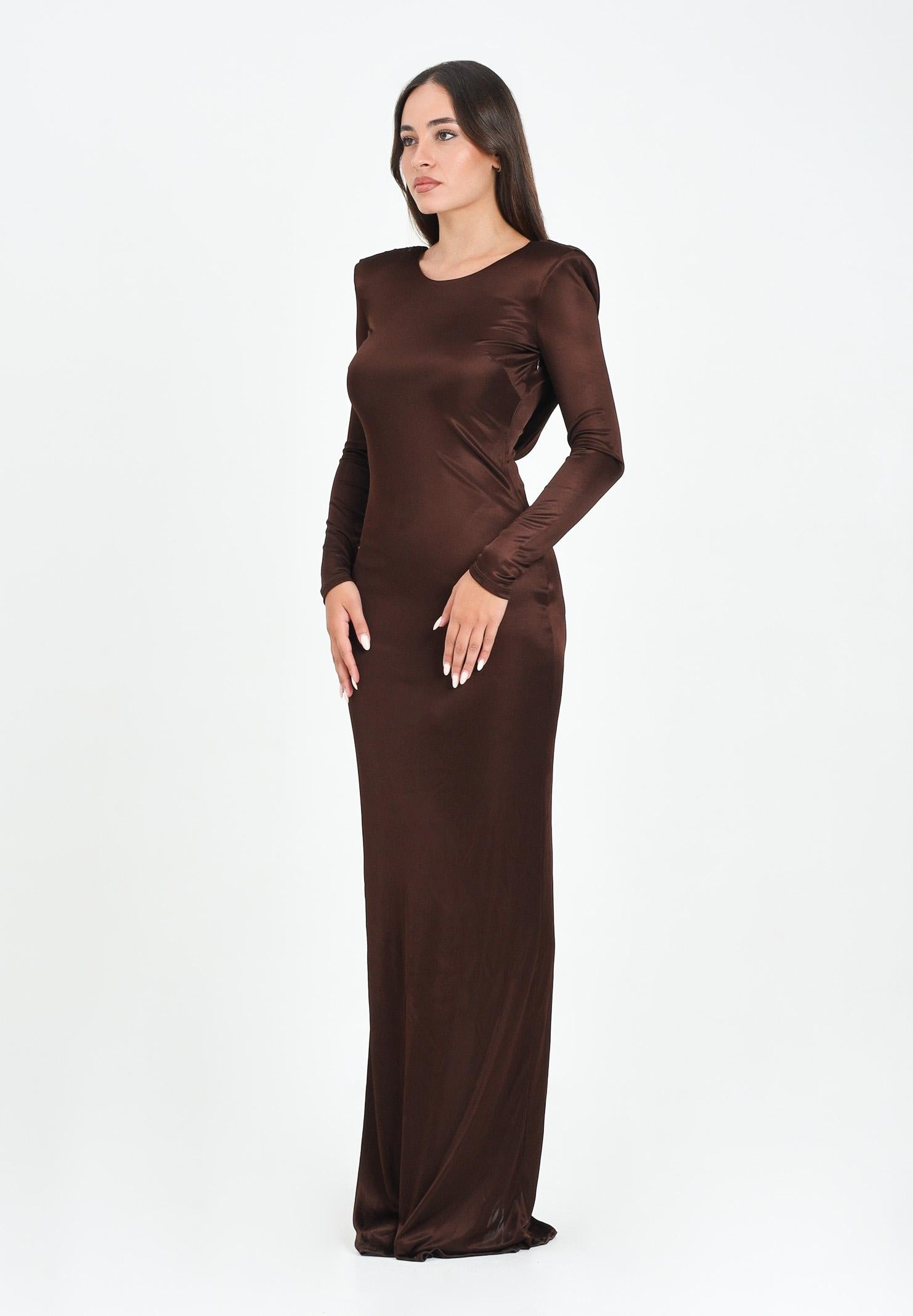 ELISABETTA FRANCHI Abito lungo marrone da donna in jersey di viscosa lucida ABR1056E2 EA3 ELISABETTA FRANCHI 