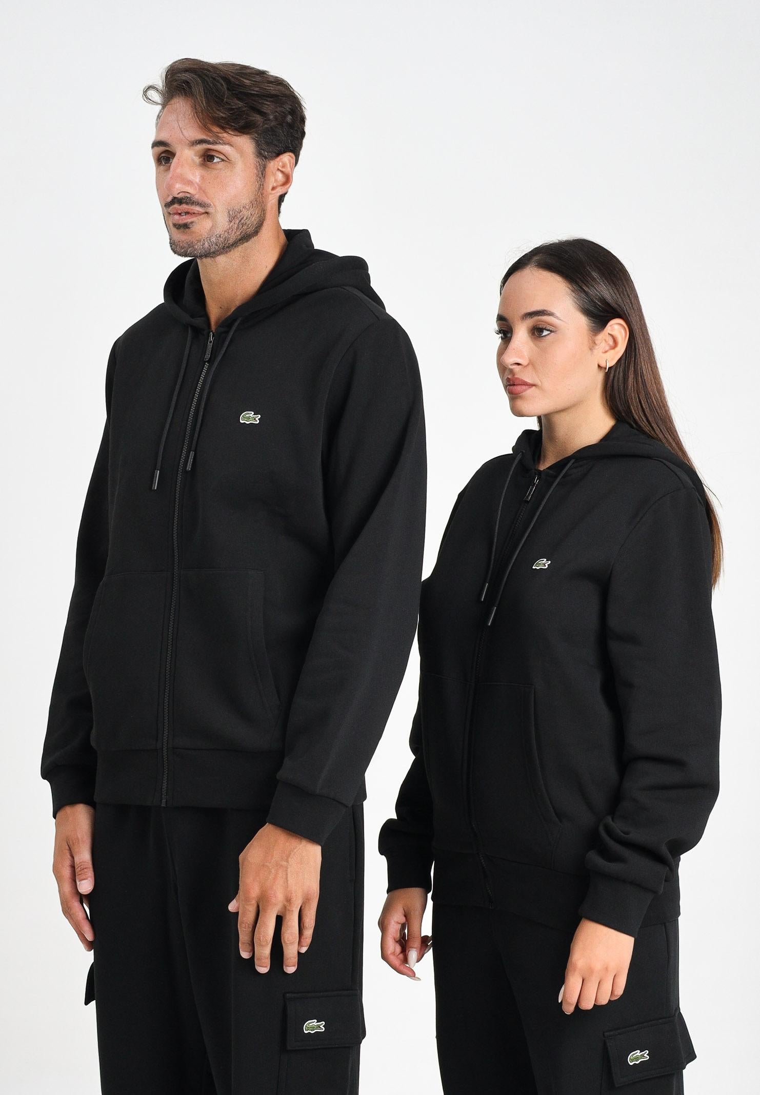 LACOSTE Felpa con zip nera per uomo e donna rifinita da ricamo coccodrillo SH9626 031 LACOSTE 