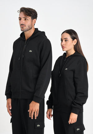 LACOSTE Felpa con zip nera per uomo e donna rifinita da ricamo coccodrillo SH9626 031 LACOSTE 