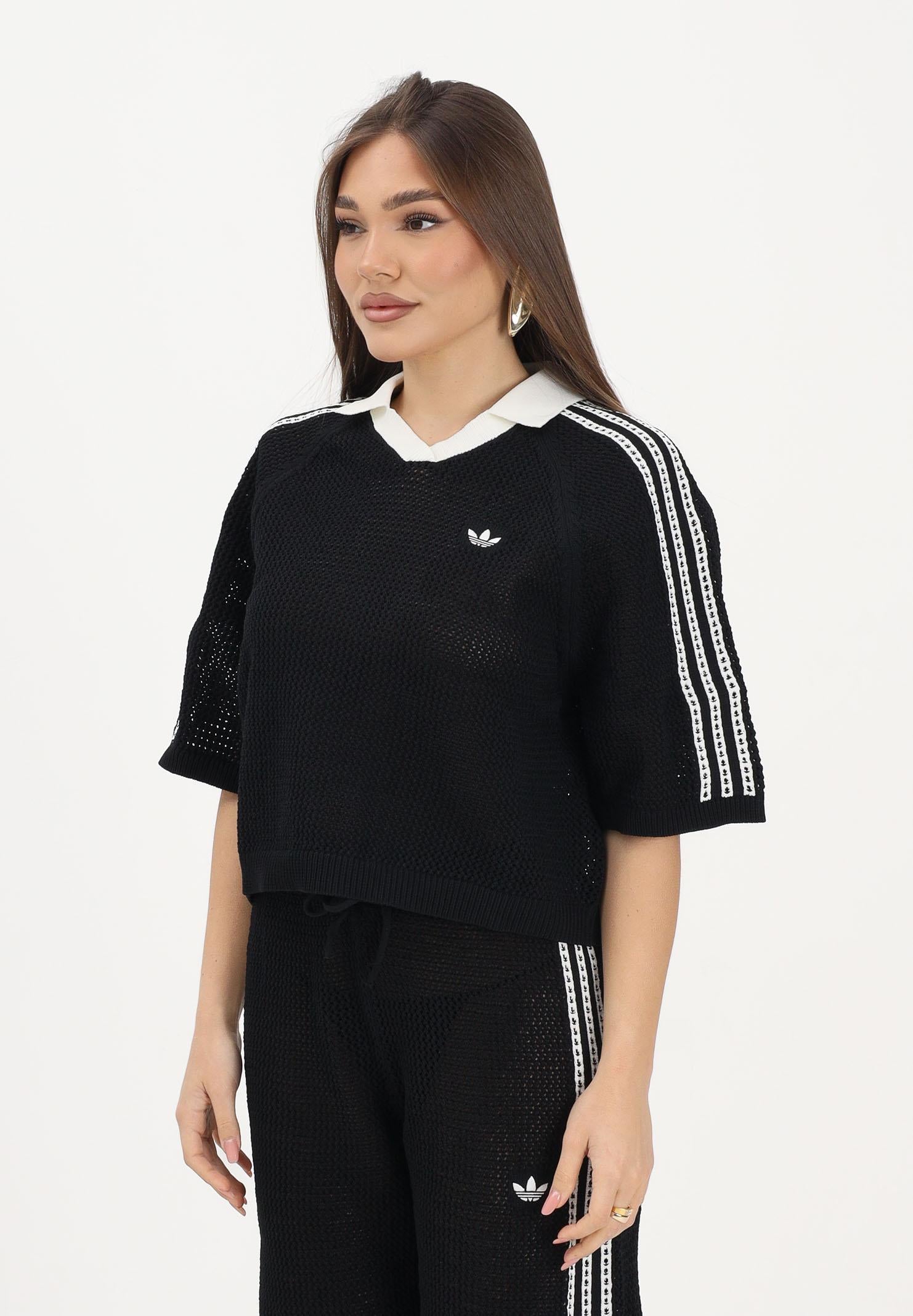 ADIDAS ORIGINALS Polo a manica corta KNITTED CROCHET nera da donna KC6491 . ADIDAS ORIGINALS 