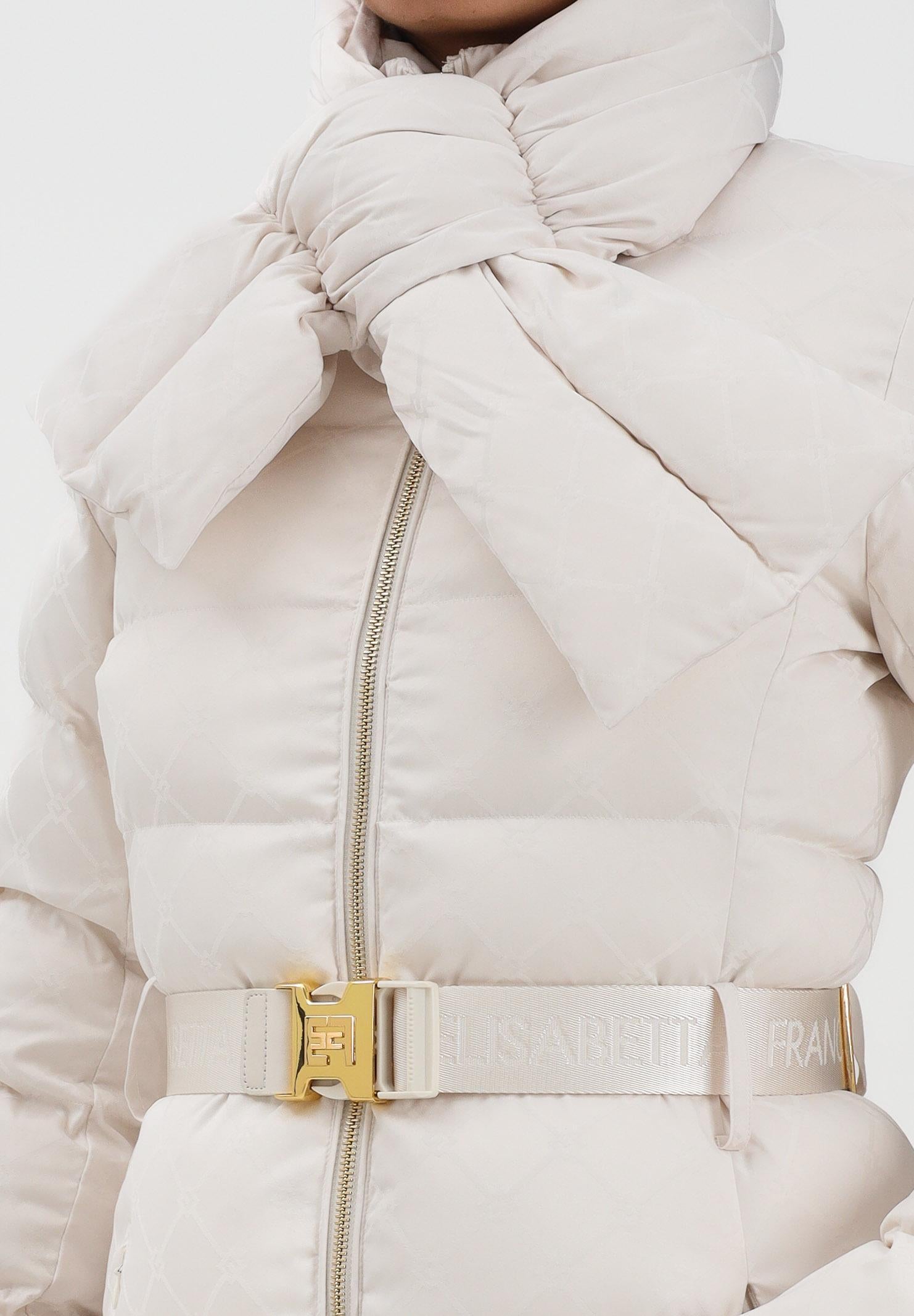 ELISABETTA FRANCHI Piumino lungo panna da donna in tessuto vela jacquard PI84D56E2 DZ9 ELISABETTA FRANCHI 