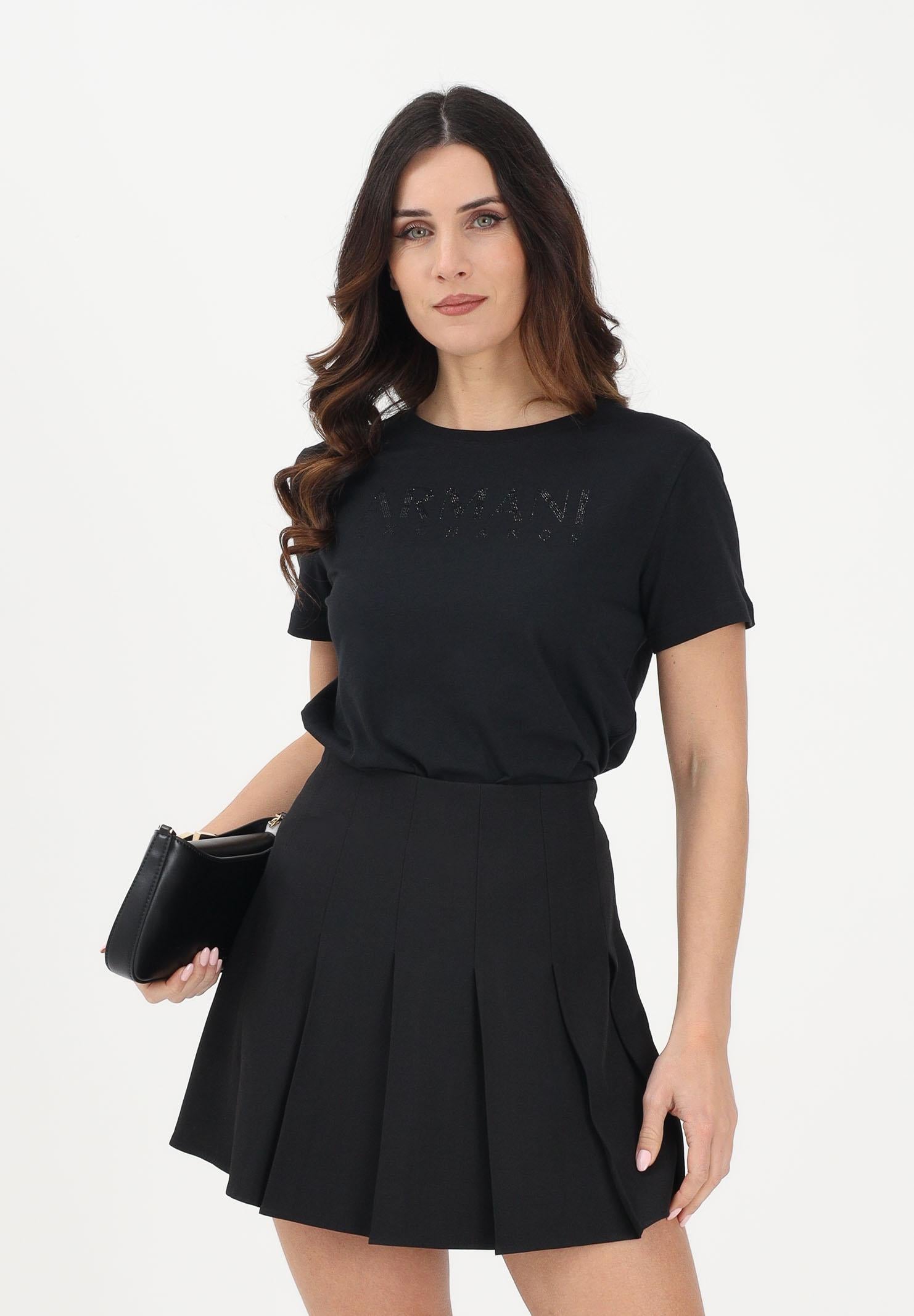 ARMANI EXCHANGE T-shirt a manica corta nera da donna con logo in strass XW002294AF17172 UC001 ARMANI EXCHANGE 
