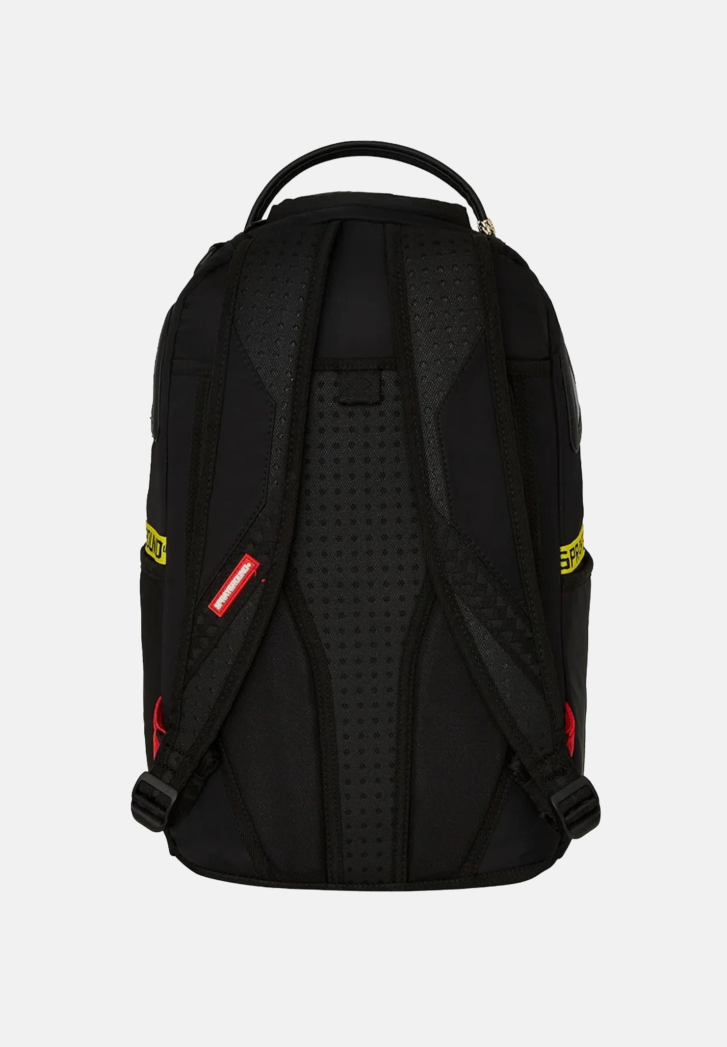 SPRAYGROUND Zaino SHARK CENTRAL YELLOW TAPE DLX SATINATO nero per uomo e donna 910B7736NSZ  SPRAYGROUND 