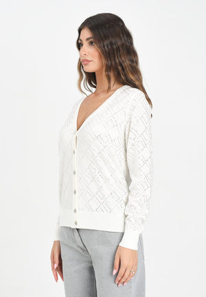 ELISABETTA FRANCHI Cardigan bianco latte da donna con cristalli<BR/> MK26B56E2 EH9 ELISABETTA FRANCHI 