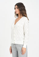 ELISABETTA FRANCHI Cardigan bianco latte da donna con cristalli<BR/> MK26B56E2 EH9 ELISABETTA FRANCHI 
