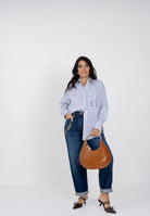 ELISABETTA FRANCHI Camicia a manica lunga da donna realizzata in cotone a righe bianche e blu CA11156E2 068 ELISABETTA FRANCHI 