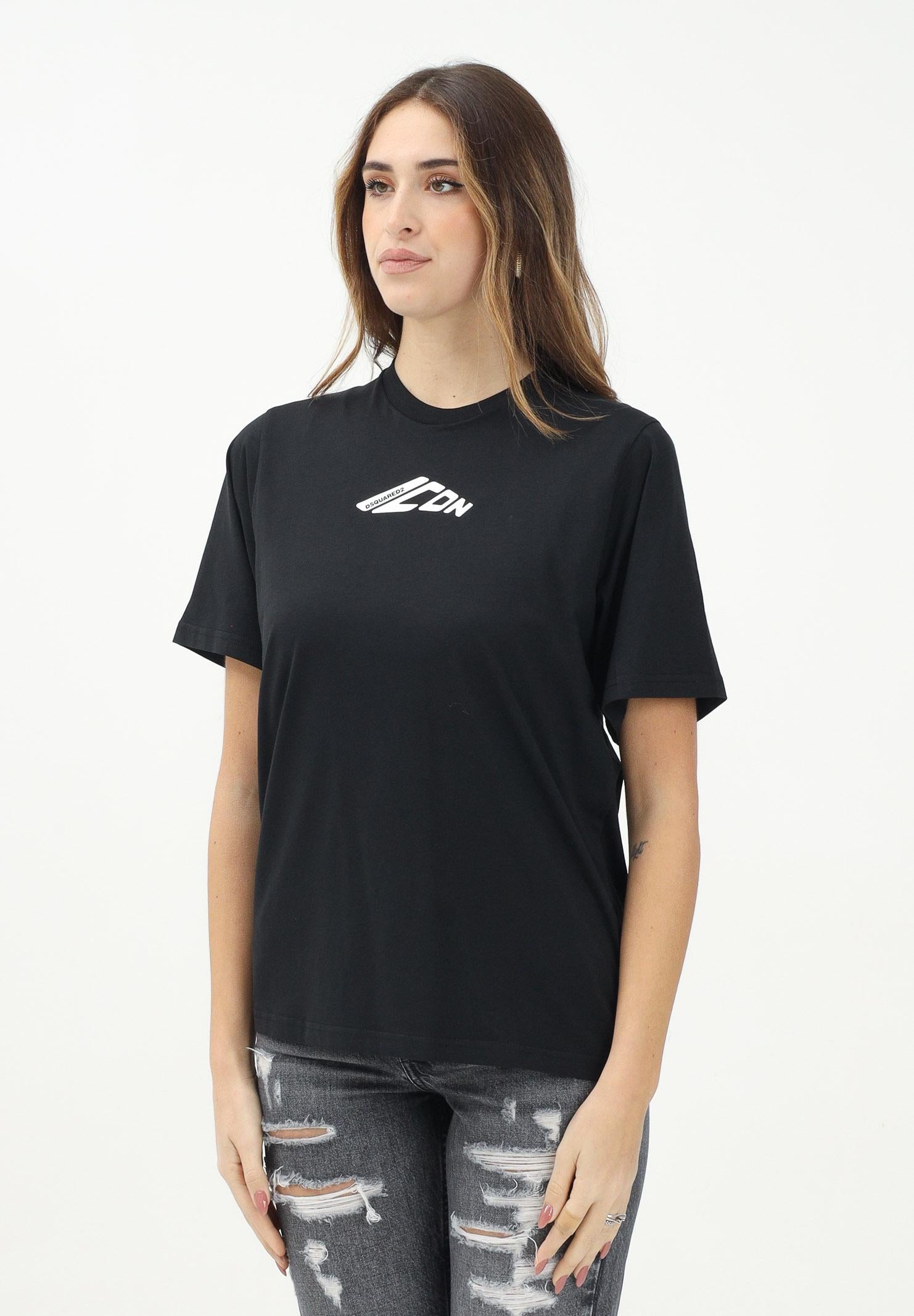 DSQUARED2 T-shirt a manica corta nera per donna, ragazzi e bambini con stampa ICON DQ2941D00XM DQ900 DSQUARED2 