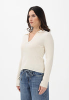 ONLY Maglioncino in tessuto a coste panna da donna stile polo 15344841 BI ONLY 