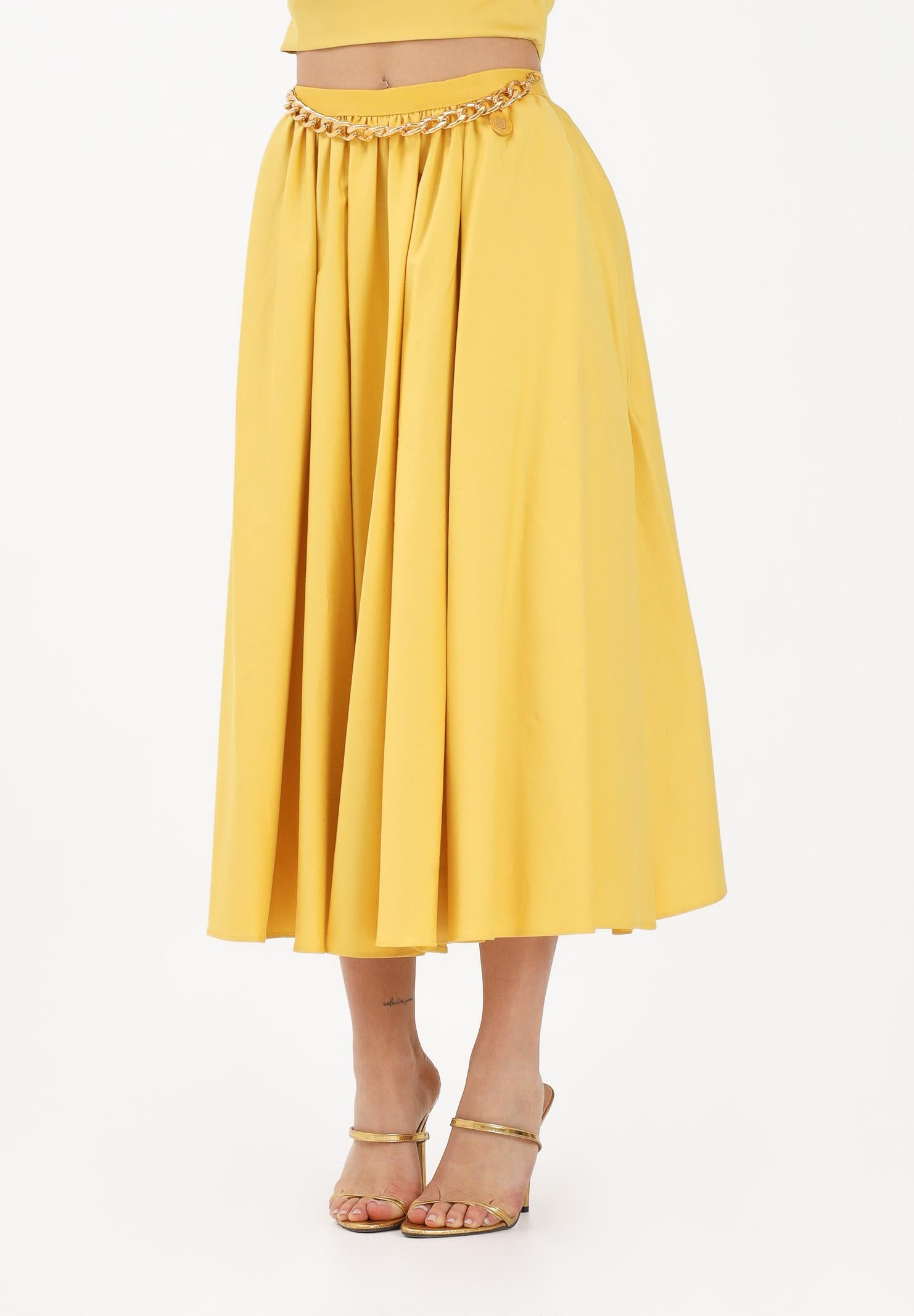 ELISABETTA FRANCHI Gonna midi gialla da donna con dettaglio gioiello GO16061E2 EV4 ELISABETTA FRANCHI 