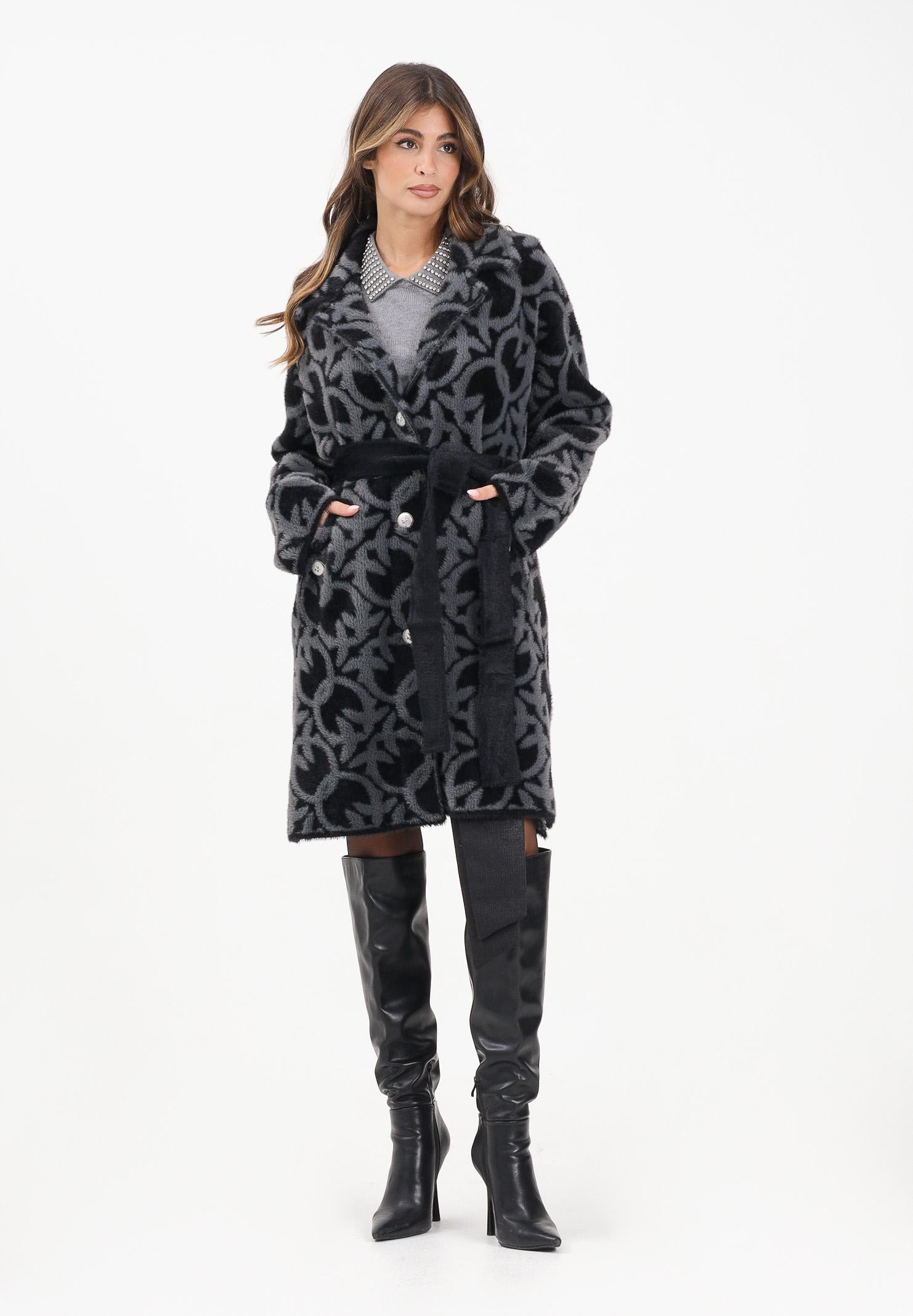 PINKO Cappotto grigio e nero da donna con fantasia logo jacquard 105415A2WY IZ9 PINKO 