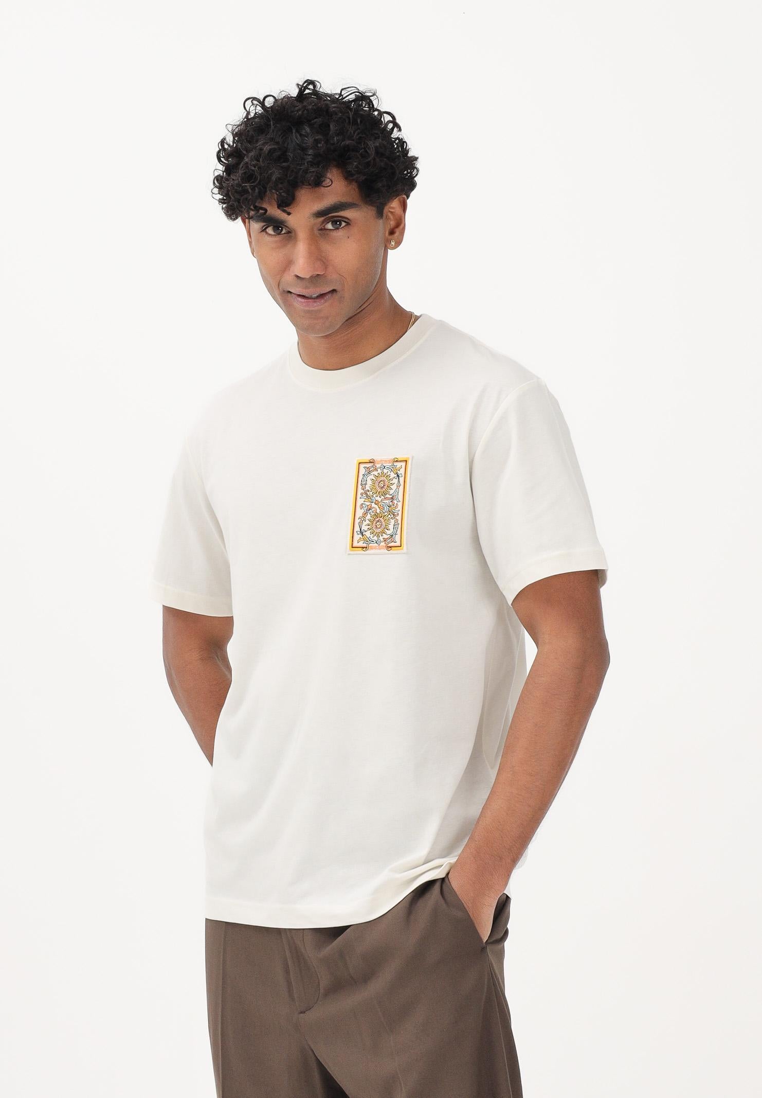 JUST CAVALLI T-shirt a manica corta bianca da uomo arricchita da applicazione grafica sul petto 80OAHT21CJ500 004 JUST CAVALLI 