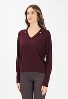 PATRIZIA PEPE Maglioncino scollo a V bordeaux da donna con applicazioni FLY 8K0331KM36 M536 PATRIZIA PEPE 
