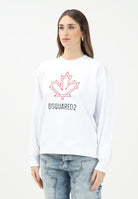 DSQUARED2 Felpa girocollo bianca per donna, ragazzi e bambini con foglia d'acero e logo DQ2786D0A9U DQ100 DSQUARED2 
