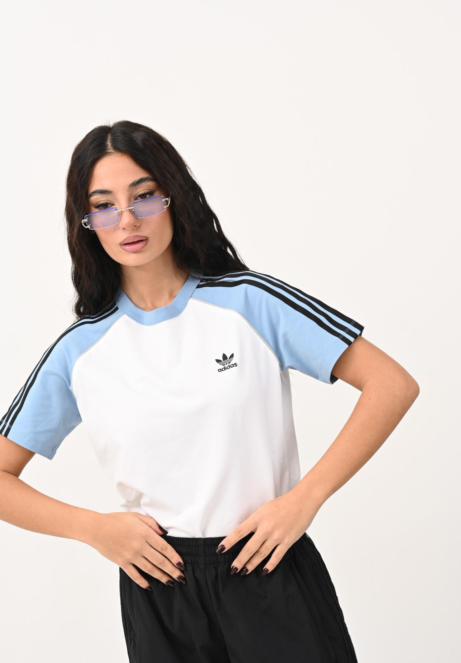 ADIDAS ORIGINALS T-shirt a manica corta adicolor 3-Stripes Raglan Slim bianca da donna JV7191  ADIDAS ORIGINALS 