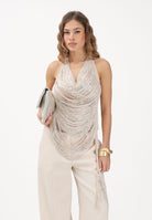 PATRIZIA PEPE Top beige da donna con frange 8F0113J406 W409 PATRIZIA PEPE 