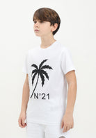 N21 T-shirt a manica corta bianca per donna, ragazzi e bambini con grafica palm tree e logo N2104GN0080 0N100 N21 