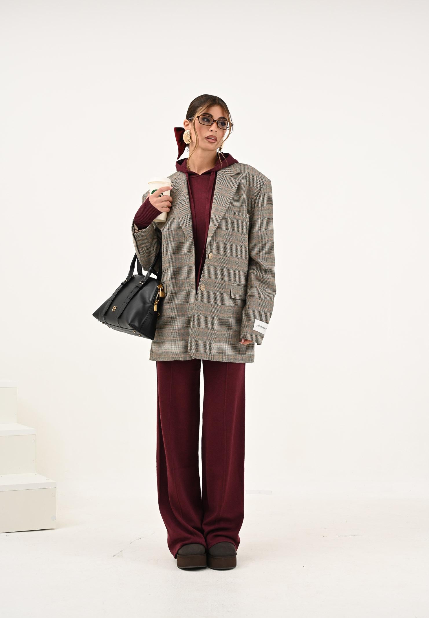 HINNOMINATE Giacca beige da donna con motivo principe di galles HMABW02260 BE11 HINNOMINATE 