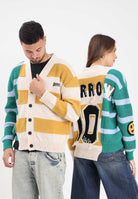BARROW Cardigan panna per uomo e donna con stampa sul retro e motivo a righe F5BWUACA088 140 BARROW 