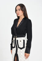 ELISABETTA FRANCHI Body a manica lunga nero da donna in georgette di viscosa e raso CB00356E2 110 ELISABETTA FRANCHI 