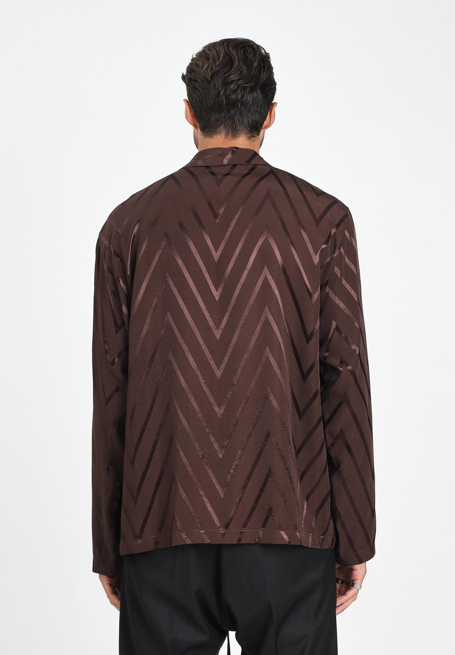 I'M BRIAN Camicia a manica lunga marrone da uomo con motivo a zig-zag CA3425 020 I'M BRIAN 