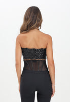ELISABETTA FRANCHI Top nero da donna con paillettes e ganci gioiello<BR/> TO04757E2 110 ELISABETTA FRANCHI 