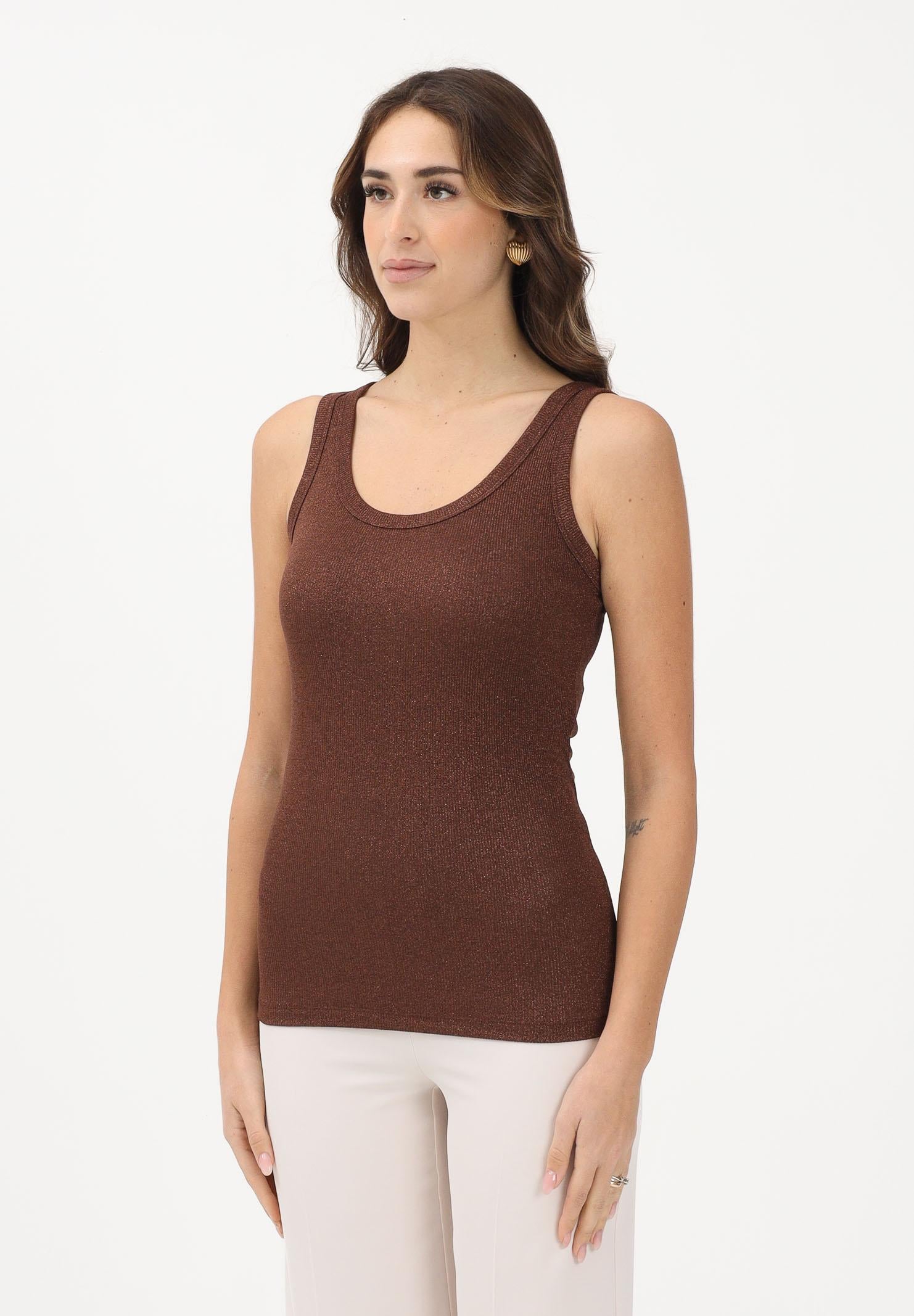 VICOLO Canotta marrone da donna realizzata in un tessuto lavorato con filato lamé UF0055 CA VICOLO 
