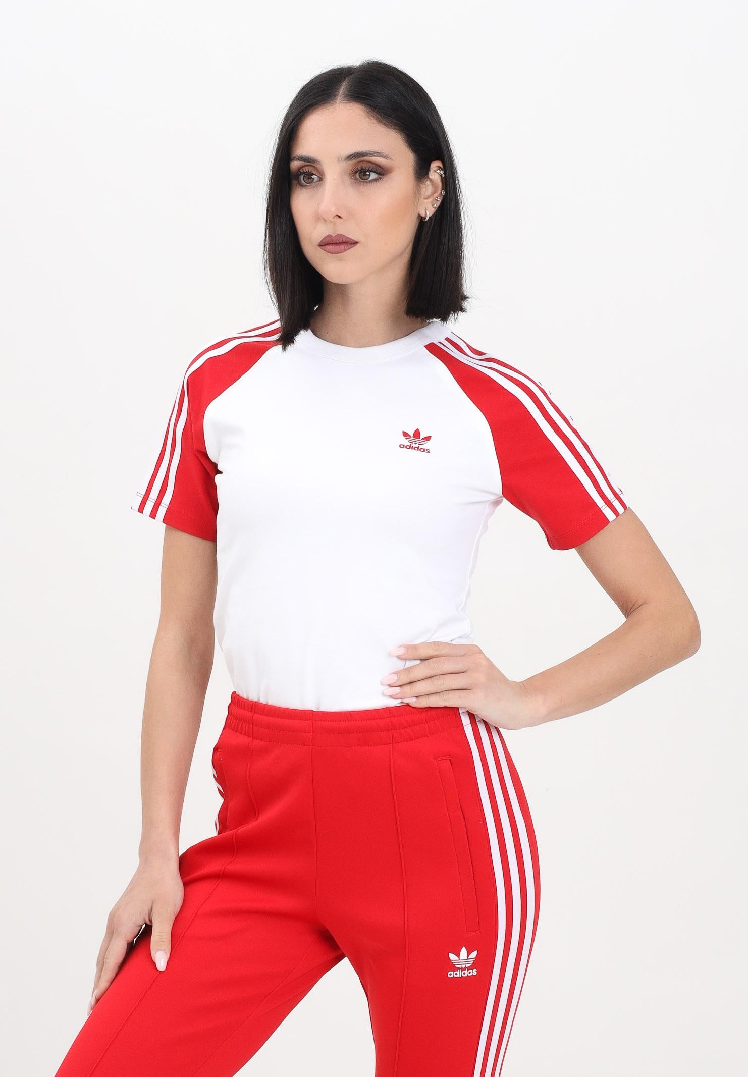ADIDAS ORIGINALS T-shirt a manica corta Adicolor 3-Stripes Raglan Slim bianca e rossa da donna JD0835  ADIDAS ORIGINALS 