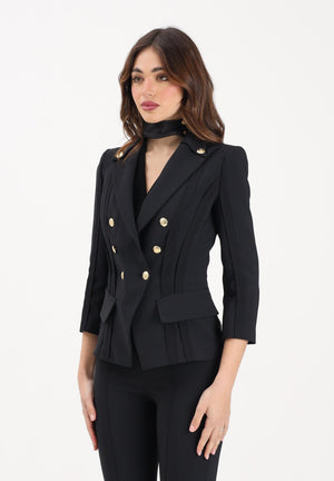 ELISABETTA FRANCHI Giacca doppiopetto nera da donna con motivi a taglio vivo GI21861E2 110 ELISABETTA FRANCHI 