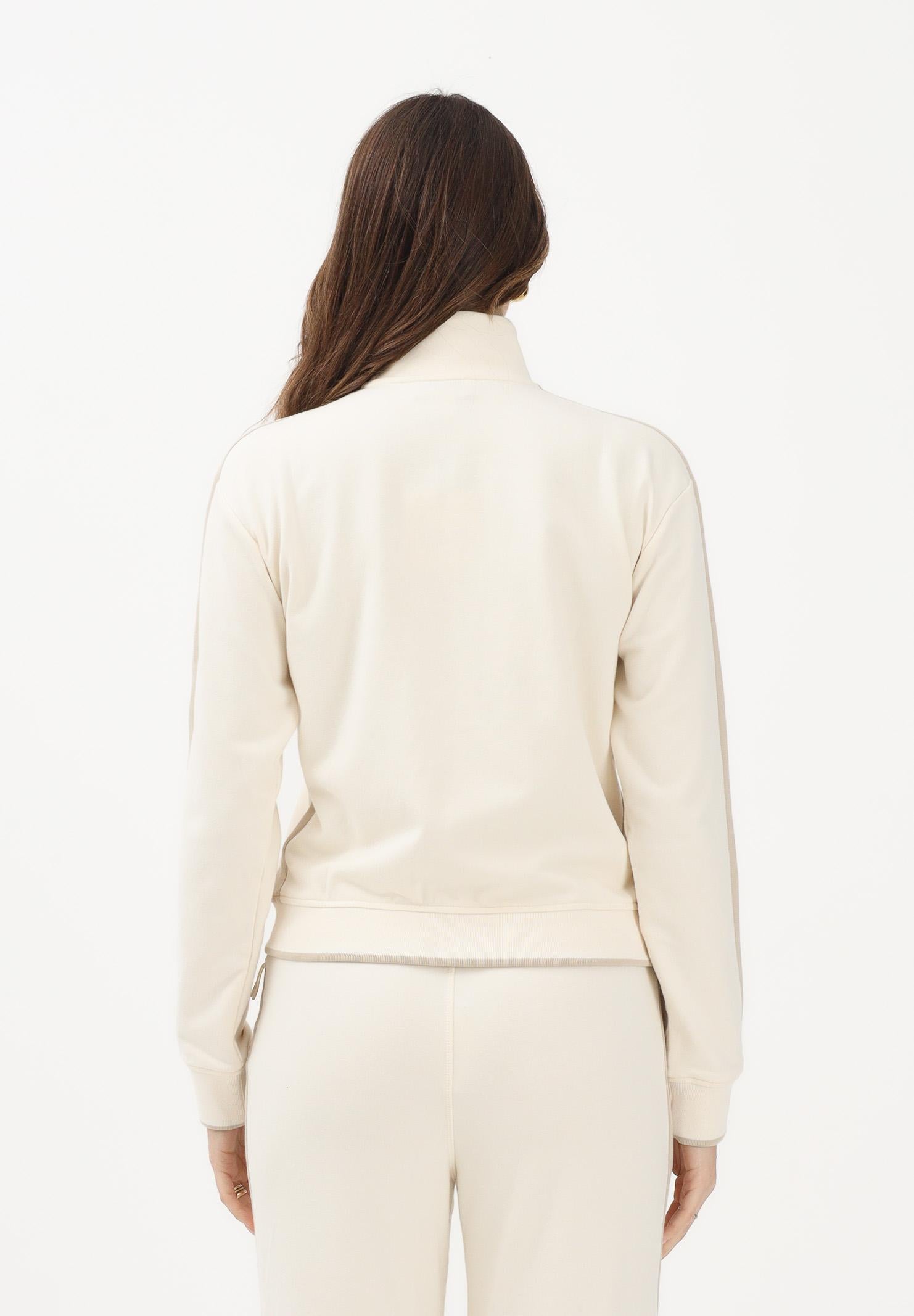 CALVIN KLEIN JEANS Felpa con zip beige da donna rifinita da logo e bande a contrasto LV047E226GYAC . CALVIN KLEIN JEANS 