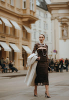 SANTAS Abito midi CHARME in pizzo marrone da donna PV2602 MA SANTAS 