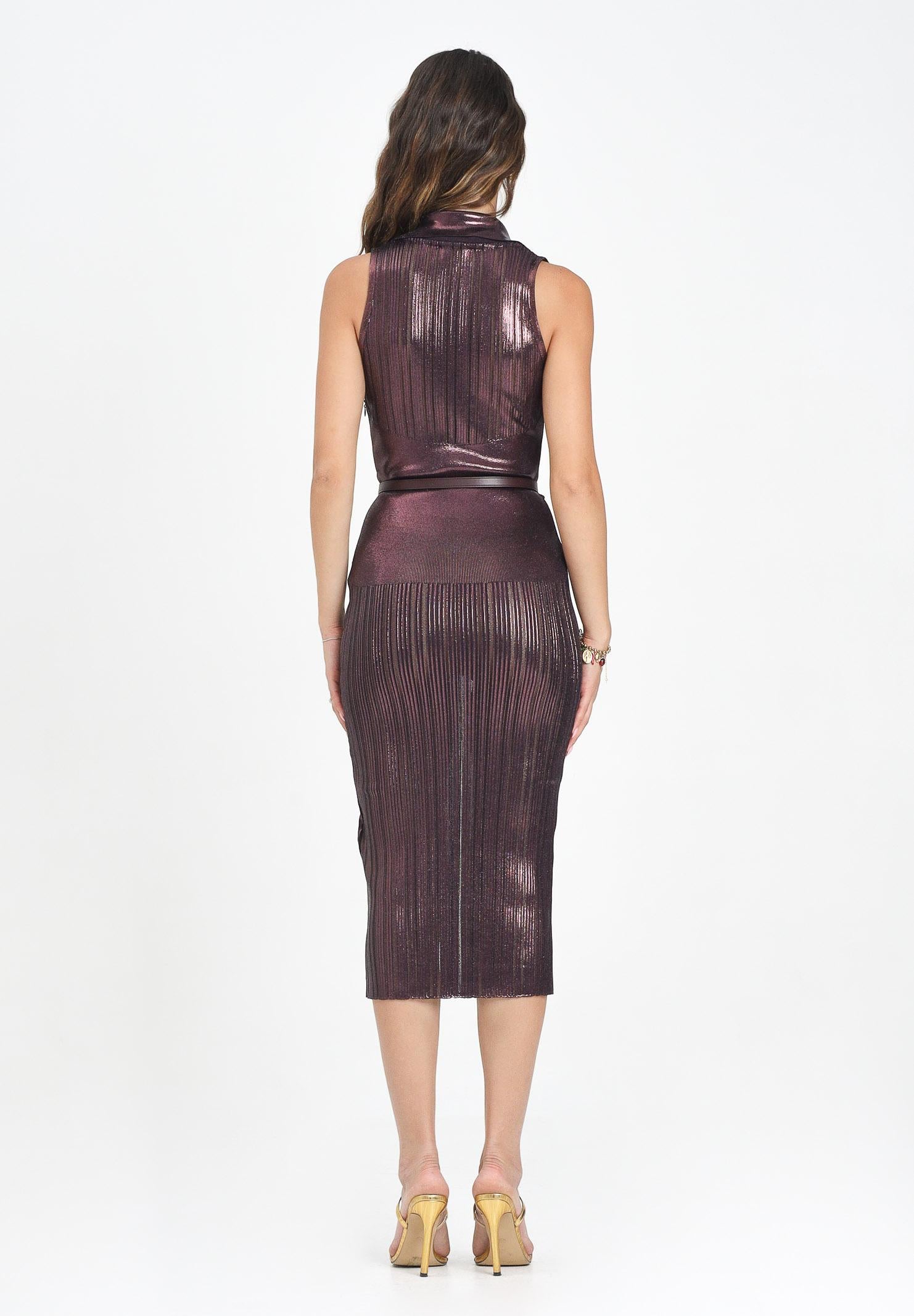 ELISABETTA FRANCHI Abito midi bordeaux da donna in maglia laminata AM21Q56E2 EA4 ELISABETTA FRANCHI 