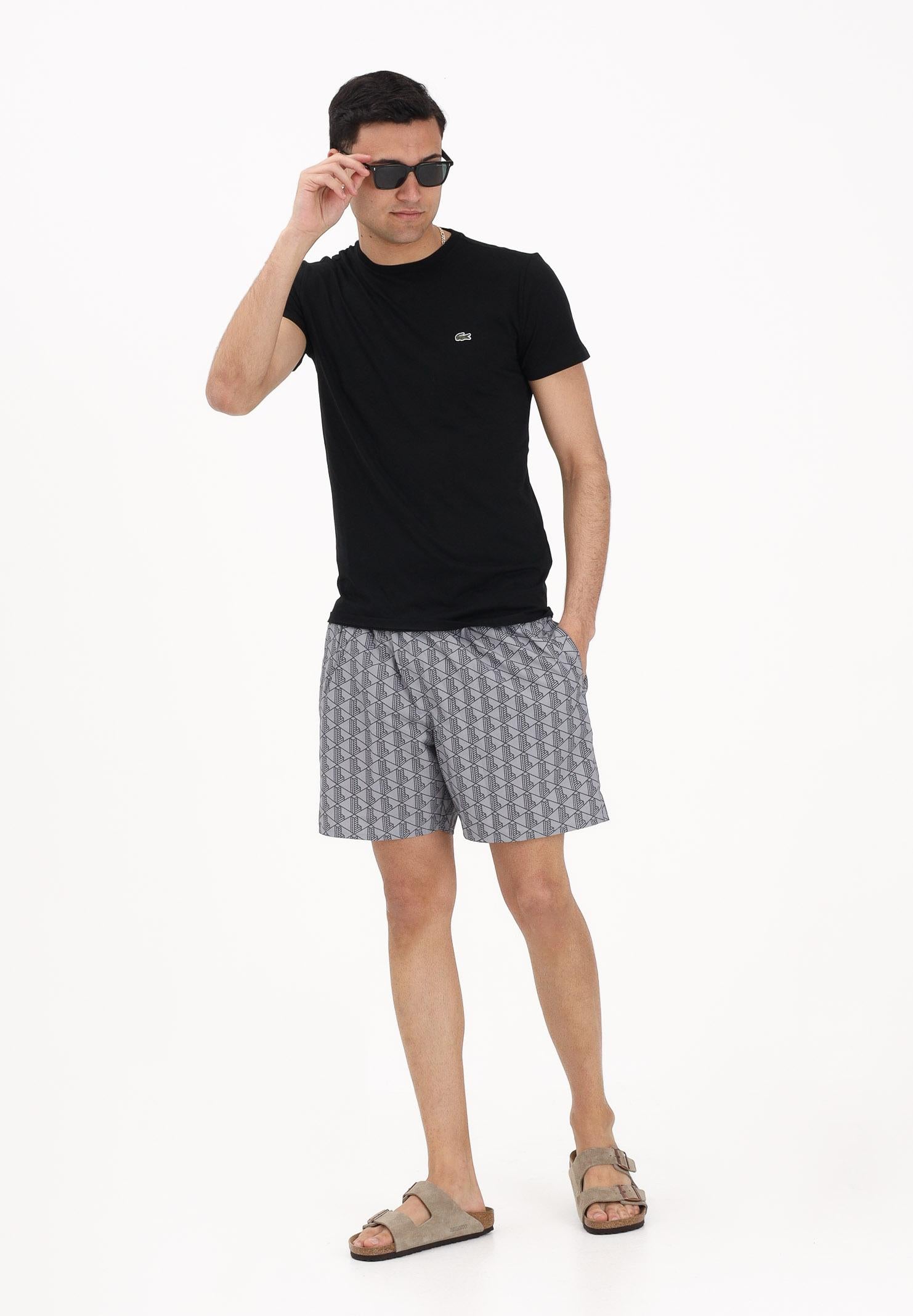 LACOSTE Shorts mare grigio da uomo con stampa monogramma MH9086 YIN LACOSTE 