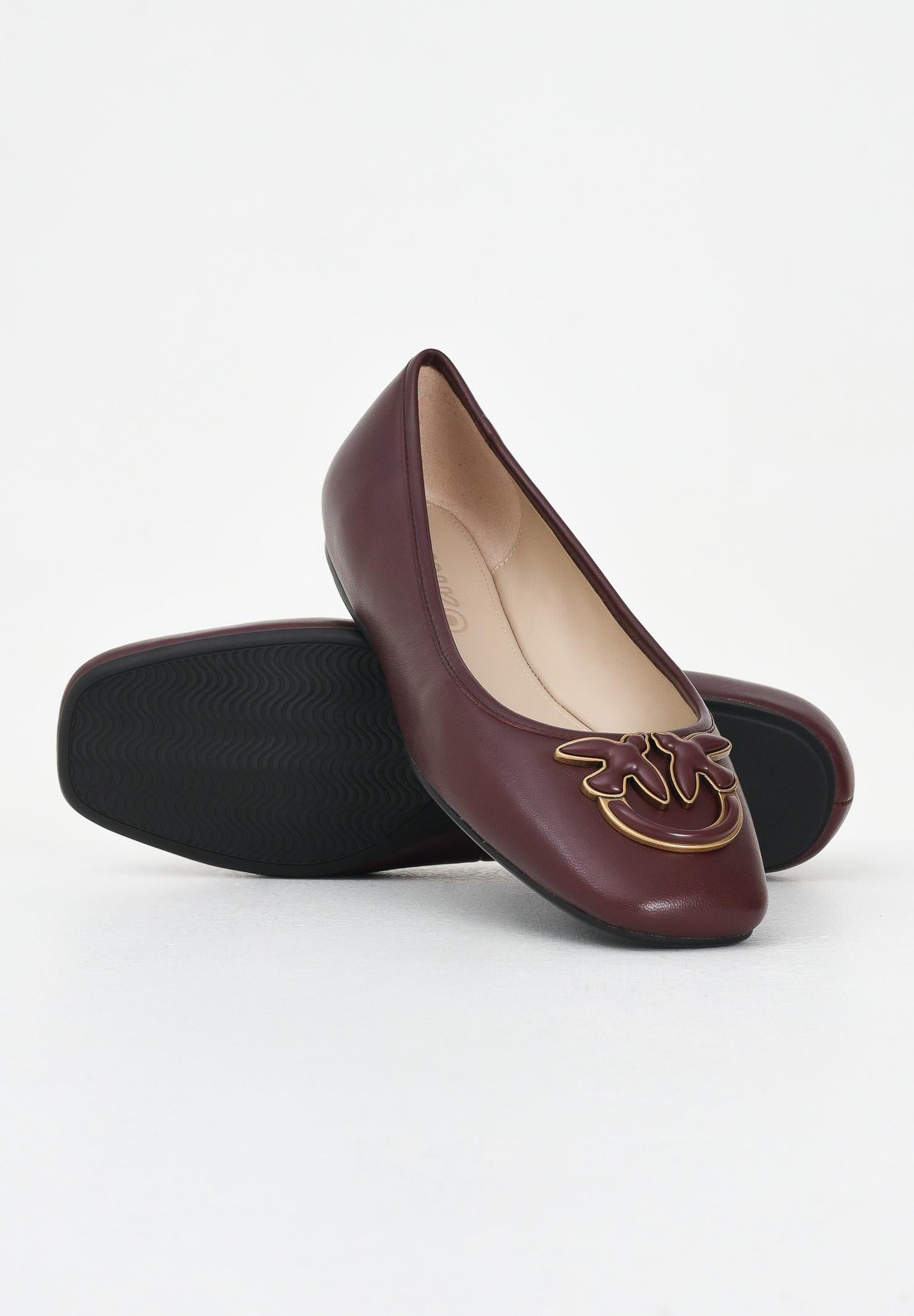 PINKO Women's Burgundy Ballet Flats with Love Birds Logo